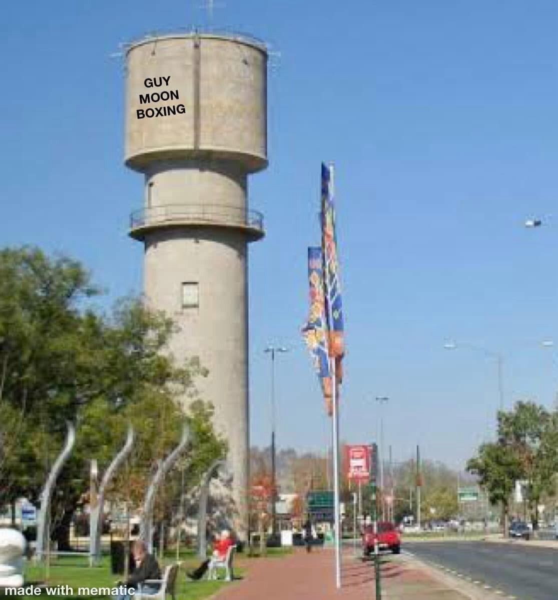 Guy Moon Boxing on the Wodonga water tower